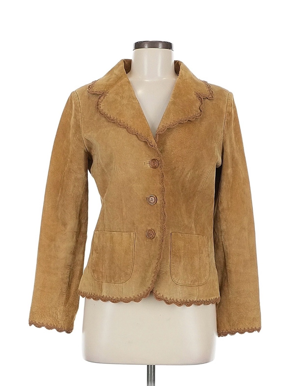 Harold's Scalloped Suede Jacket in Tan
